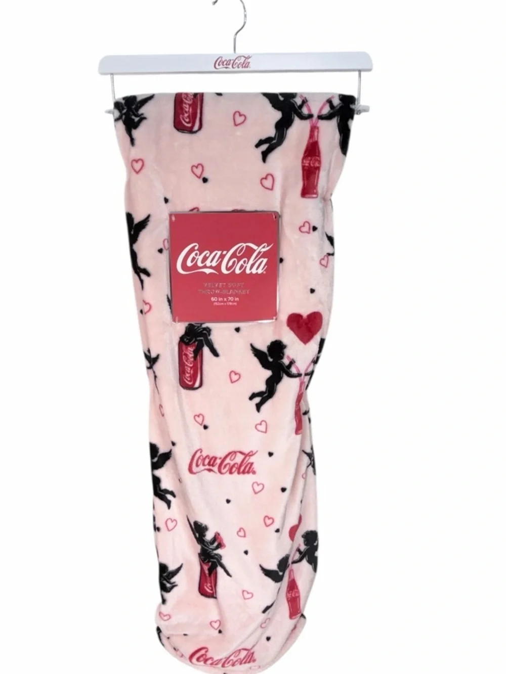Coca Cola Cupid Valentine Velvet Soft Throw Blanket Pink 60x70 NWT Coke Logo